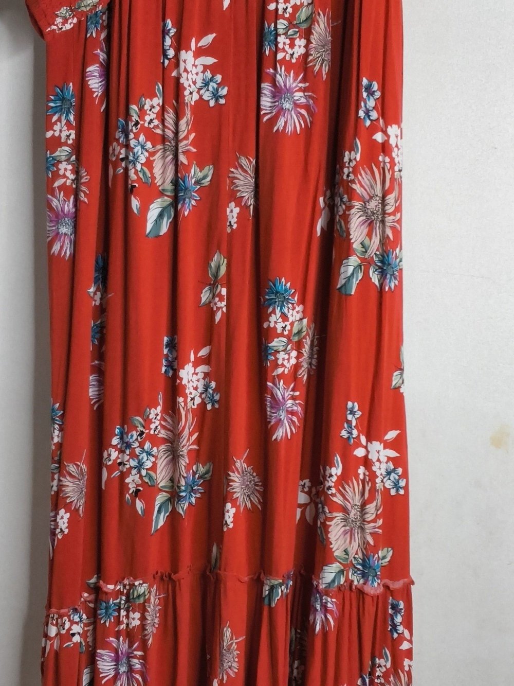 Xhilaration Red Floral Maxi Skirt with Blue & Cream Accents